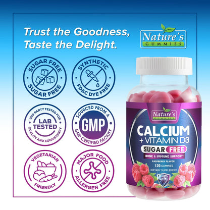 Calcium Gummies with Vitamin D3 (400 IU) - Sugar Free, 120 Count | Supports Immune Health & Bones