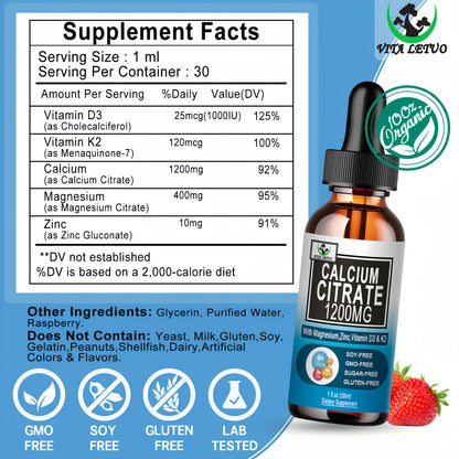 2 Pack Liquid Calcium Drops 1200 mg with Vitamin D3 – Vegan, High Absorption