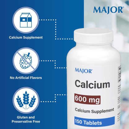 Major 600mg Calcium Tablets - Calcium Supplement (150 Count, 1 Pack)