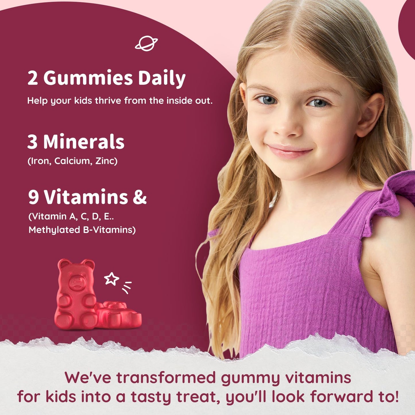 Iron Supplement Gummies for Kids – Calcium, Zinc & Multivitamin with Iron | Immune Support, Energy & Vegan, 60 Count