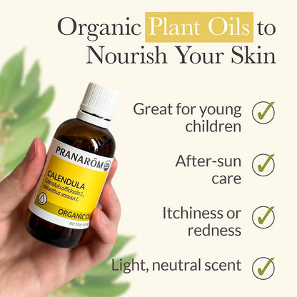 Pranarom USDA Organic Calendula Oil – 2 fl oz Glass Bottle | Gentle Skin Moisturizer
