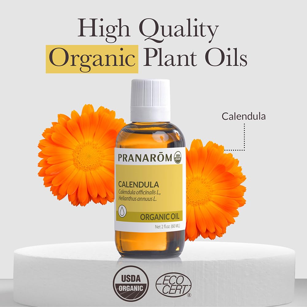 Pranarom USDA Organic Calendula Oil – 2 fl oz Glass Bottle | Gentle Skin Moisturizer