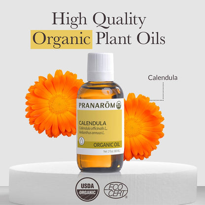 Pranarom USDA Organic Calendula Oil – 2 fl oz Glass Bottle | Gentle Skin Moisturizer