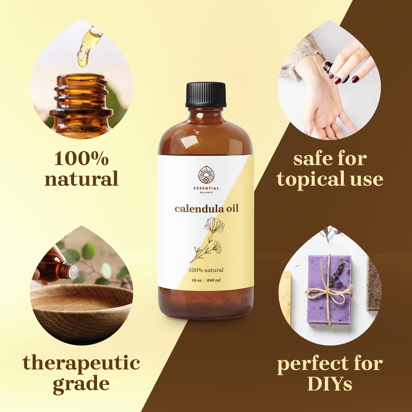 Calendula Oil Carrier Oil for Skin & Hair | Essential Delights 16 oz