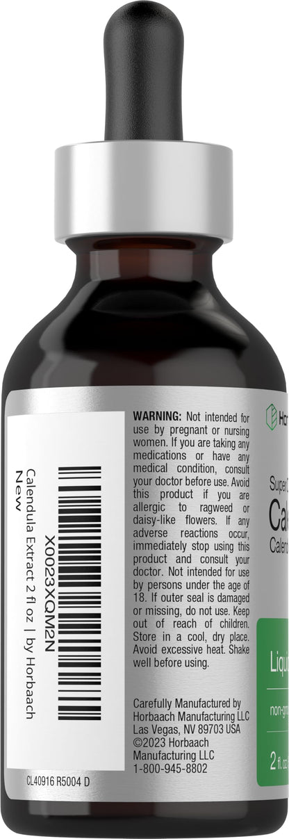 Horbäach Calendula Tincture - 2 fl oz Liquid Extract Drops | Alcohol Free, Vegetarian & Non-GMO
