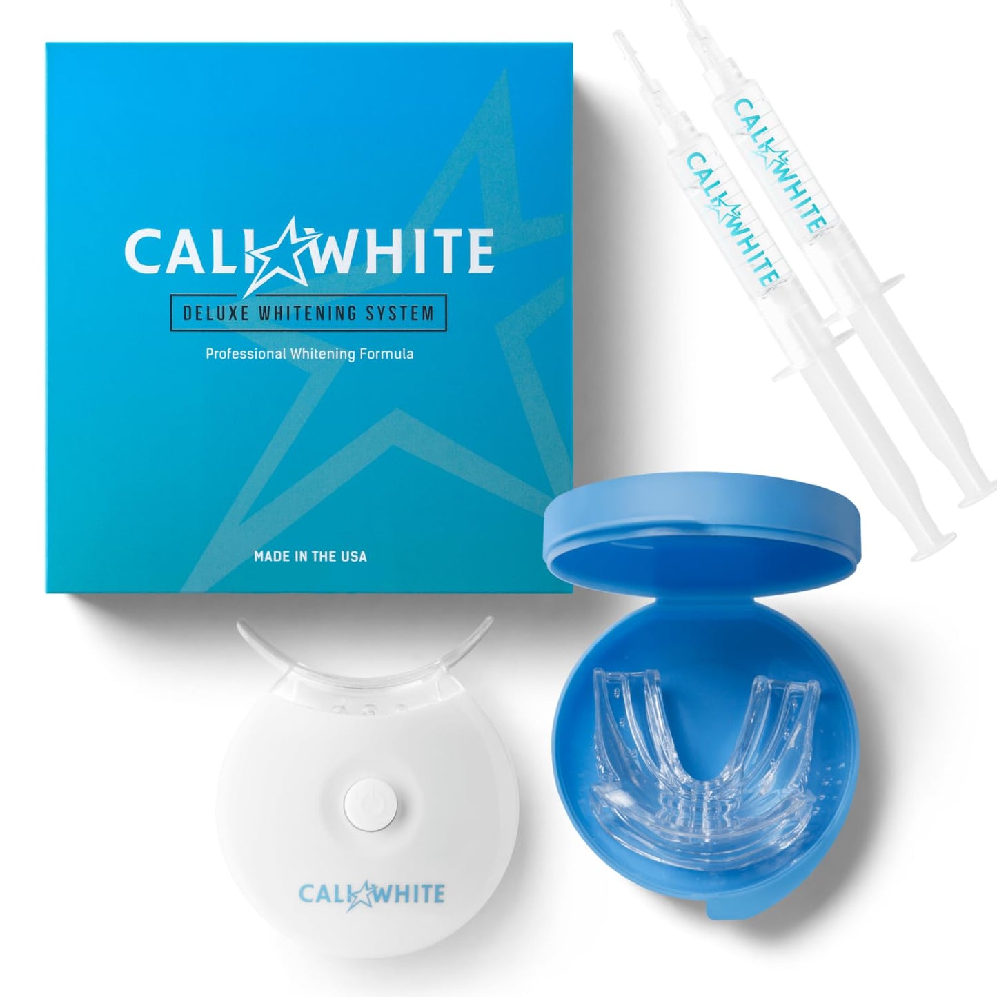 Cali White Teeth Whitening Kit with LED Light – 2x5ml Syringes & Trays