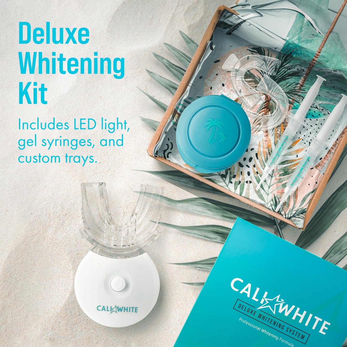 Cali White Teeth Whitening Kit with LED Light – 2x5ml Syringes & Trays
