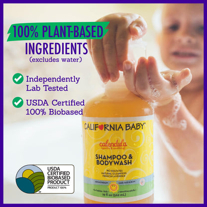 California Baby Calendula Baby Shampoo + Wash 2-Pack – Plant-Based, Hypoallergenic