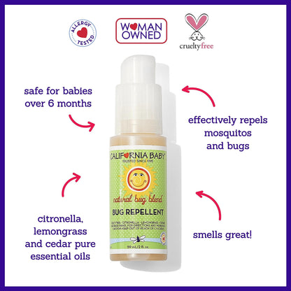 California Baby Natural Bug Repellent Spray | DEET-Free Citronella & Lemongrass | Baby & Adult Safe | 59 mL