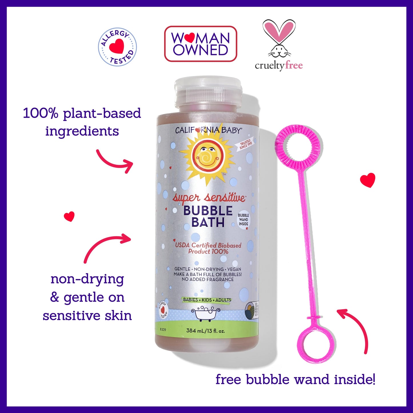 California Baby Super Sensitive Bubble Bath – Fragrance-Free, 100% Plant-Based (USDA Bio-Based) | Allergy-Friendly for Babies & Adults | 13 fl oz