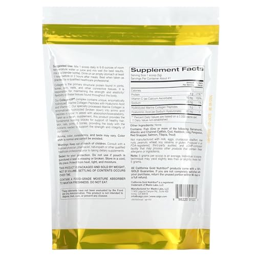 California Gold Nutrition CollagenUP® — Marine Collagen Peptides + Hyaluronic Acid & Vitamin C (Unflavored) 7.26 oz