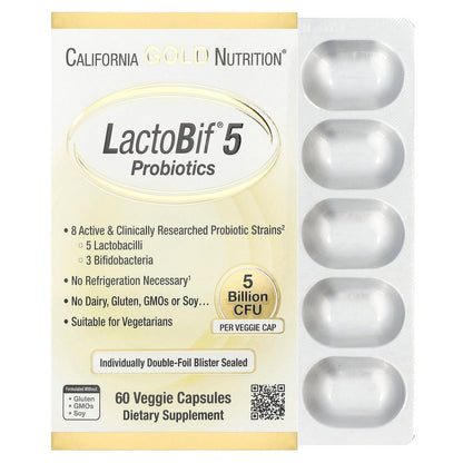 California Gold Nutrition LactoBif® 5 Probiotics – 5 Billion CFU, 60 Veggie Capsules
