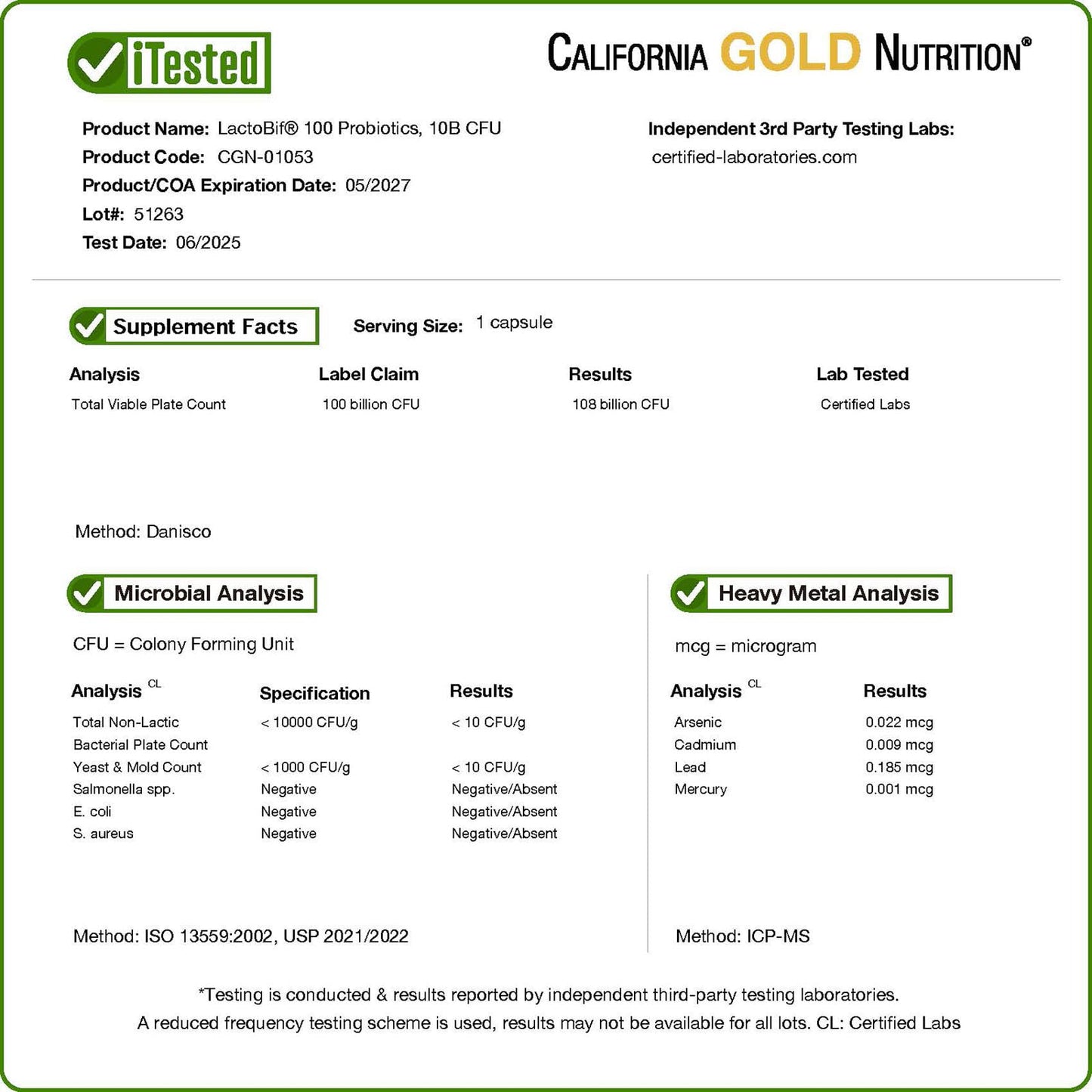 California Gold Nutrition LactoBif Probiotics – 100B CFU, 8 Strains, Sugar-Free, Vegetarian, 30 Capsules