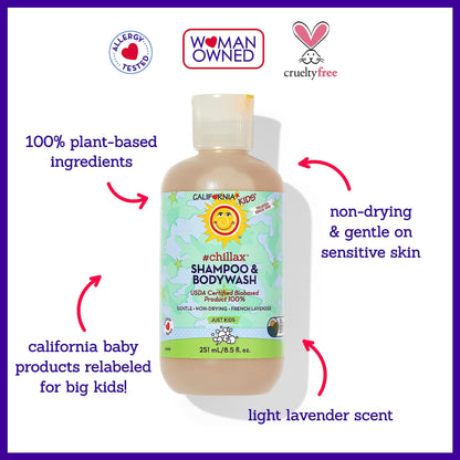 California Kids Shampoo + Body Wash | Chillax Lavender – 100% Plant-Based, Hypoallergenic, 8.5 oz