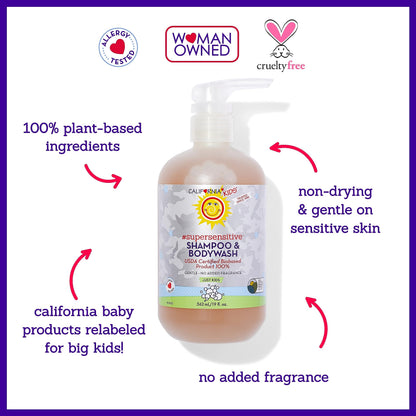 California Kids 2-in-1 Shampoo & Body Wash – Super Sensitive Unscented, 19 oz