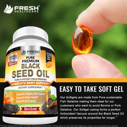 FRESH HEALTHCARE Black Seed Oil 1300mg – Pure Nigella Sativa | Immune Support