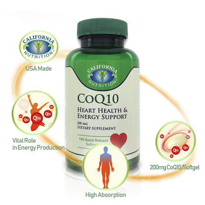 California Nutrition CoQ10 200mg Softgels – High-Absorption CoQ10 (100-Count)