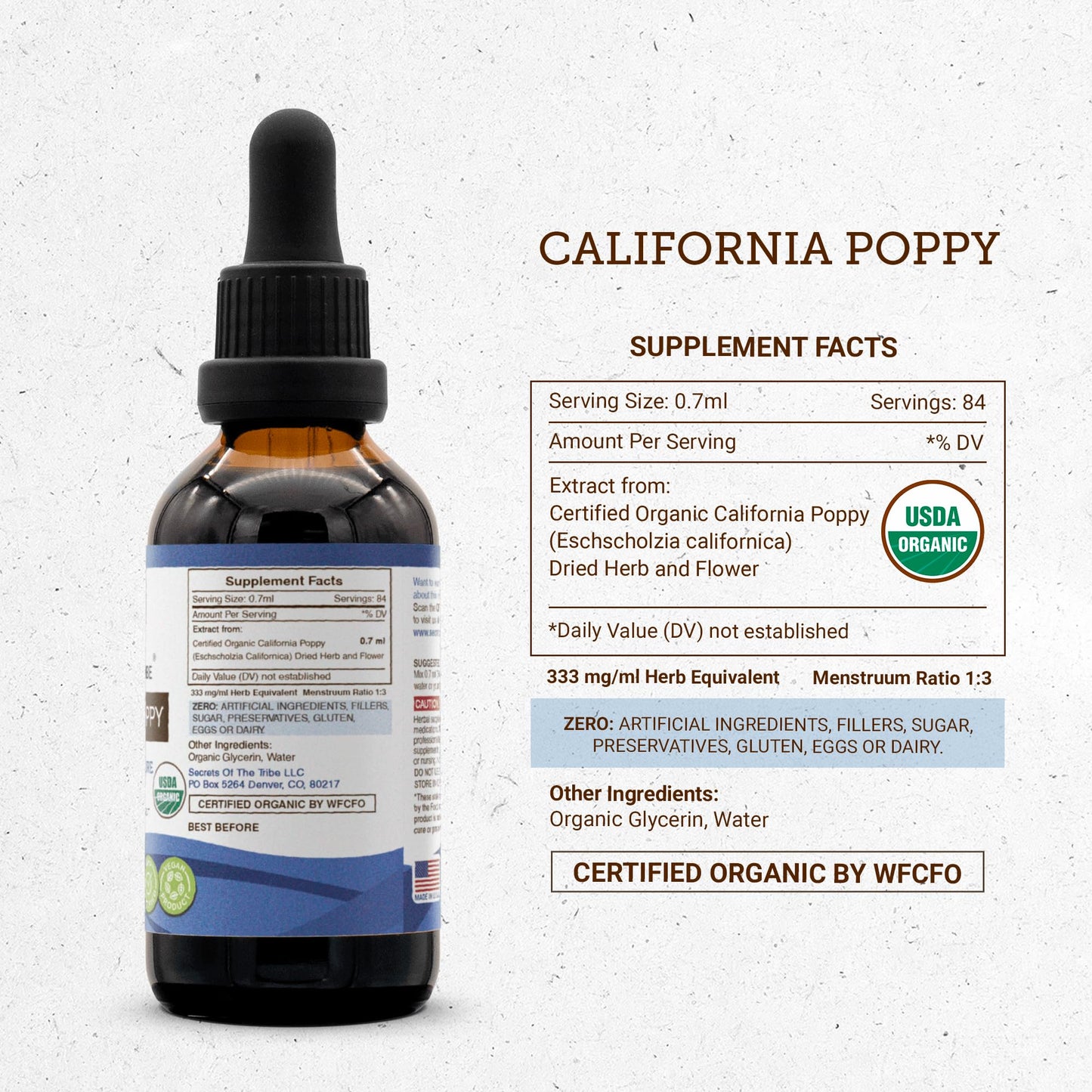 California Poppy USDA Organic Tincture – Alcohol-Free, High-Potency Drops (2 oz)