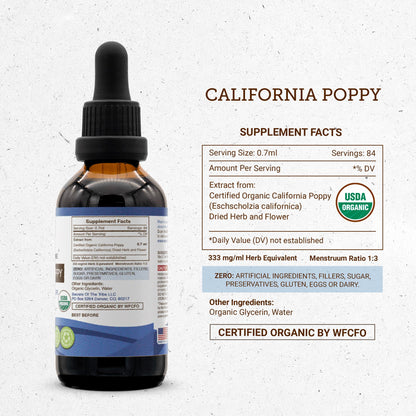 California Poppy USDA Organic Tincture – Alcohol-Free, High-Potency Drops (2 oz)