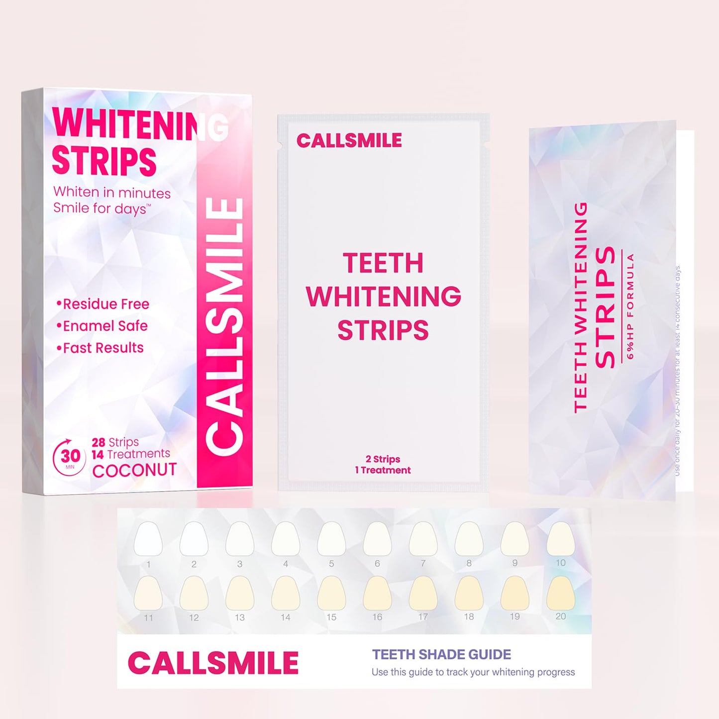 CALLSMILE Teeth Whitening Strips - Sensitive Teeth, Coconut Formula, 28 Strips (14 Days)
