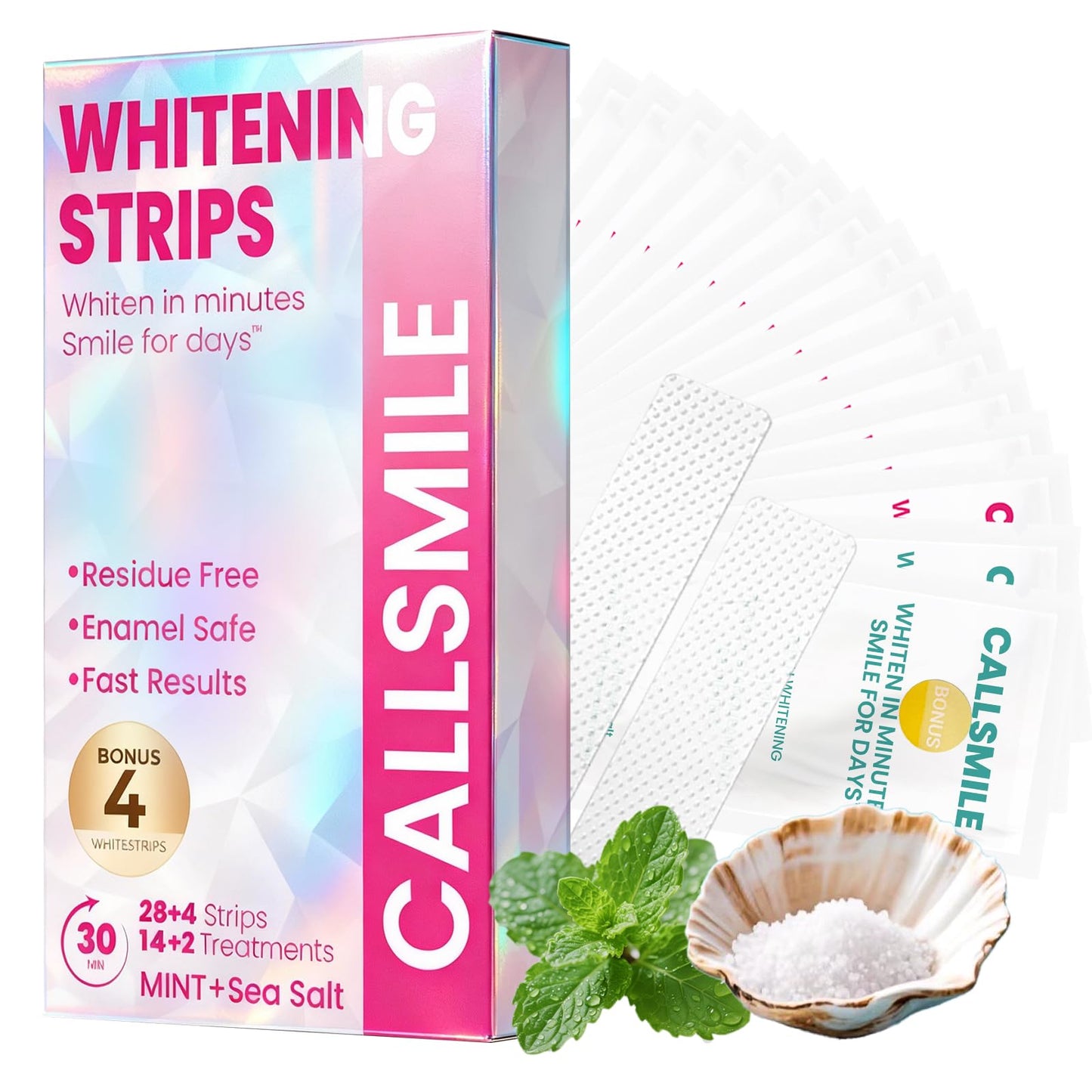 CALLSMILE Teeth Whitening Strips Kit – 16 Treatments (32 Strips) for Sensitive Teeth