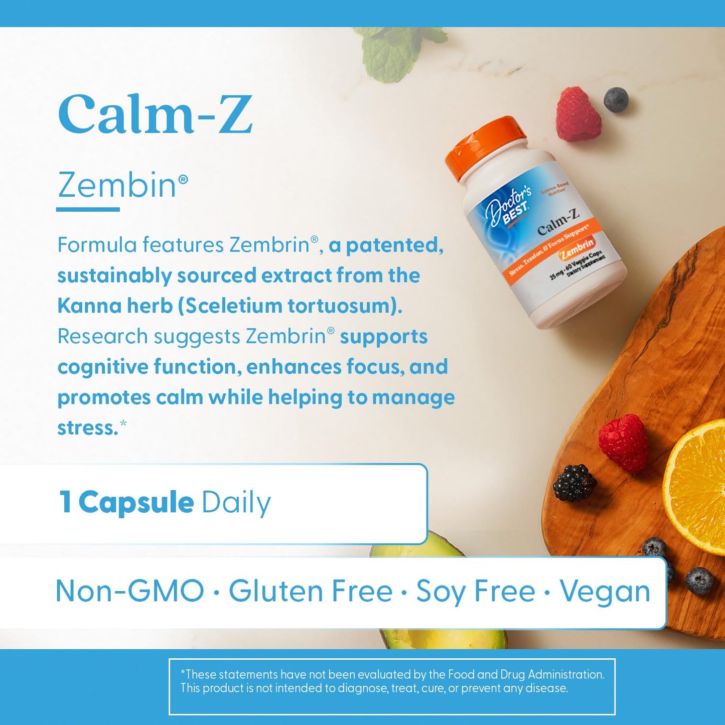 Doctor's Best Calm with Zembrin – Stress & Mood Support, 25 mg per Veggie Cap, 60 Count