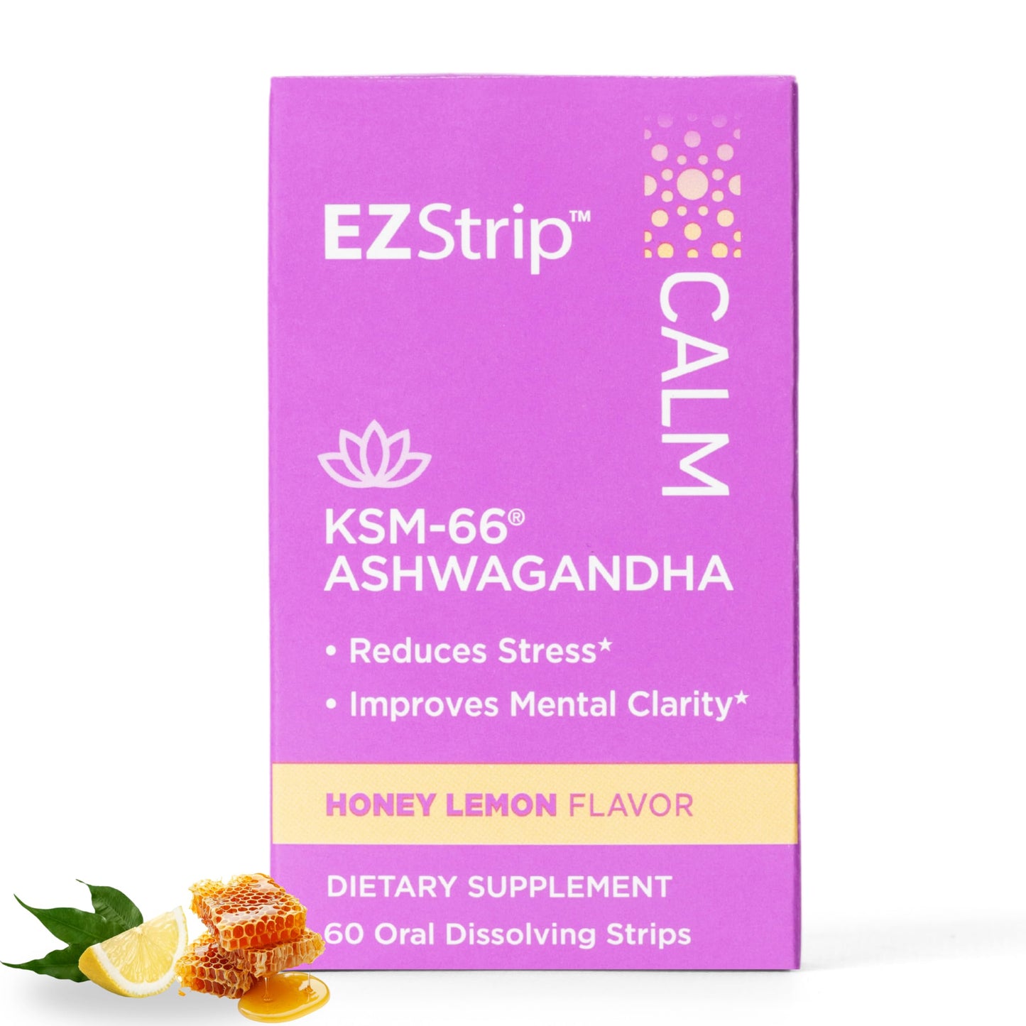 Calm KSM-66 Ashwagandha Strips | Stress & Focus | Honey Lemon | 60 Pack