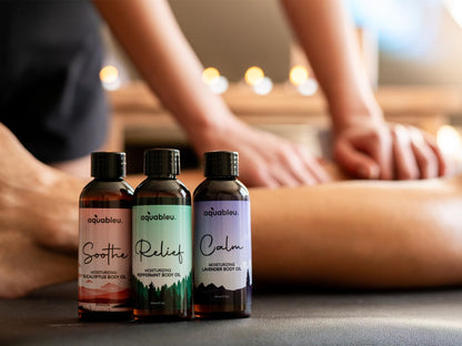 Essential Massage Oil Gift Set – Serenity Trio: Calm Lavender, Relief Peppermint, Soothe Eucalyptus (80 ml) – Beautiful Gift for Women