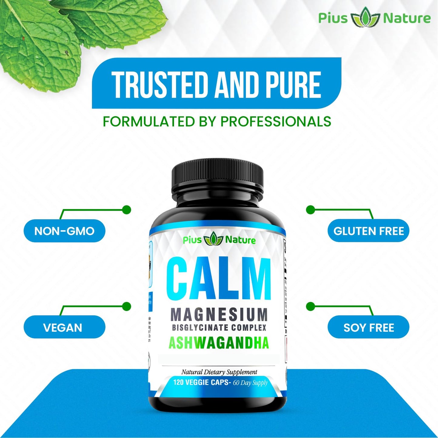 Calm - Magnesium Glycinate with Ashwagandha Root Extract | Dietary Supplement