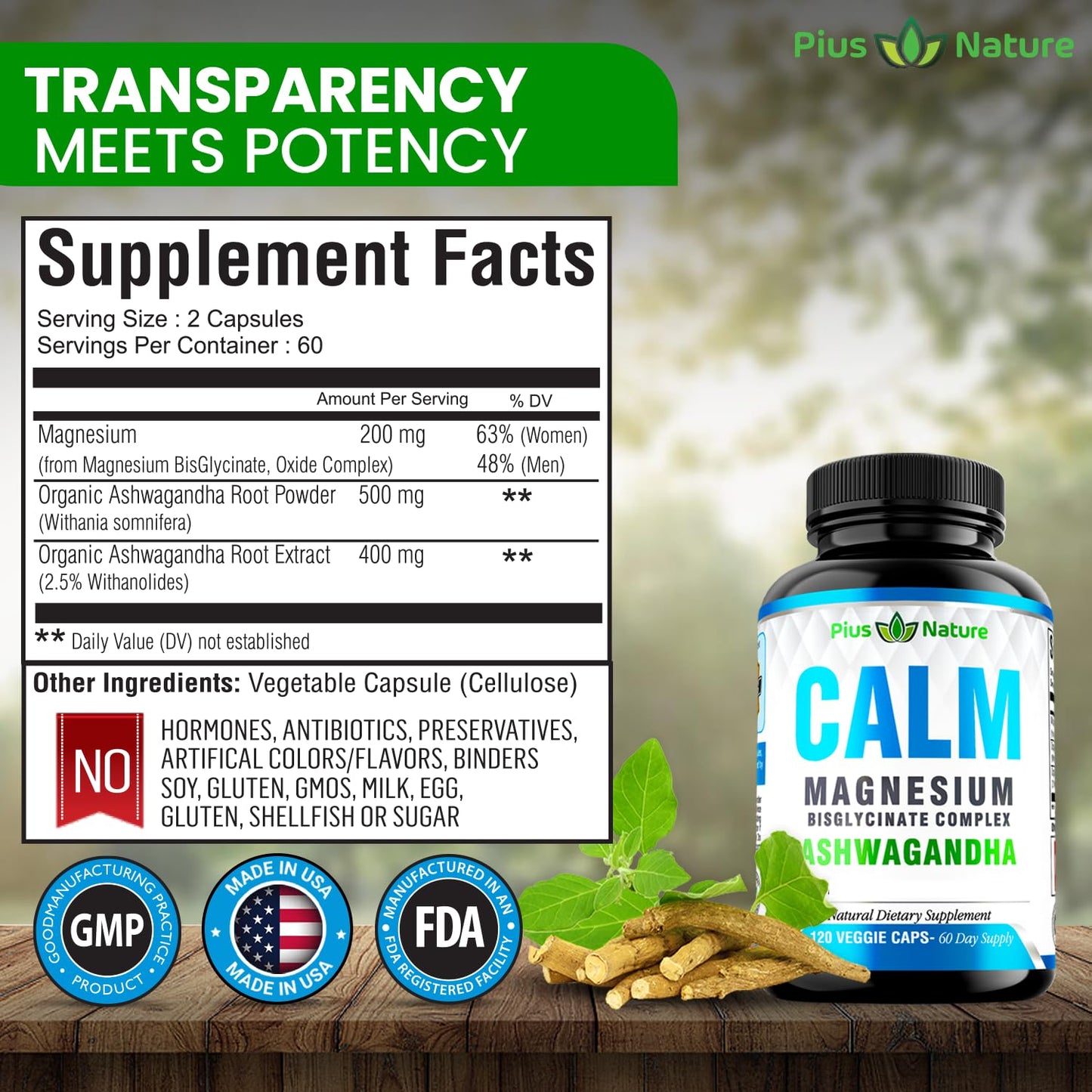 Calm - Magnesium Glycinate with Ashwagandha Root Extract | Dietary Supplement