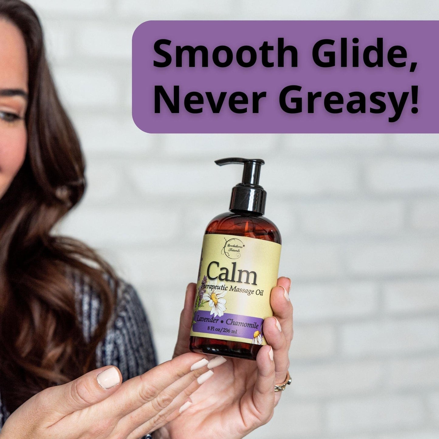 Calm Massage Oil with Lavender & Roman Chamomile – All-Natural, Nut-Free, 8oz | Brookethorne Naturals