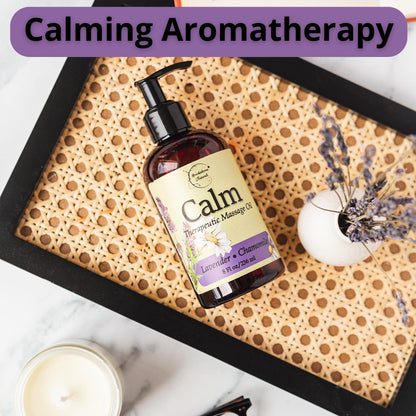 Calm Massage Oil with Lavender & Roman Chamomile – All-Natural, Nut-Free, 8oz | Brookethorne Naturals