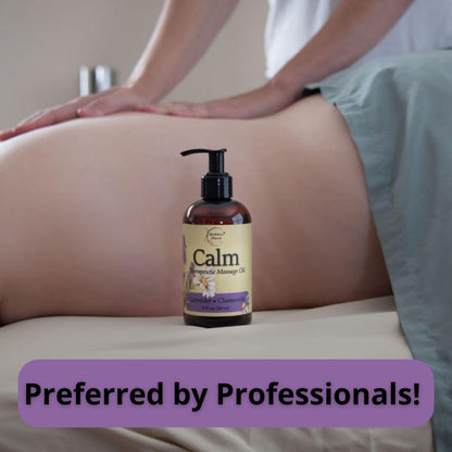 Calm Massage Oil with Lavender & Roman Chamomile – All-Natural, Nut-Free, 8oz | Brookethorne Naturals