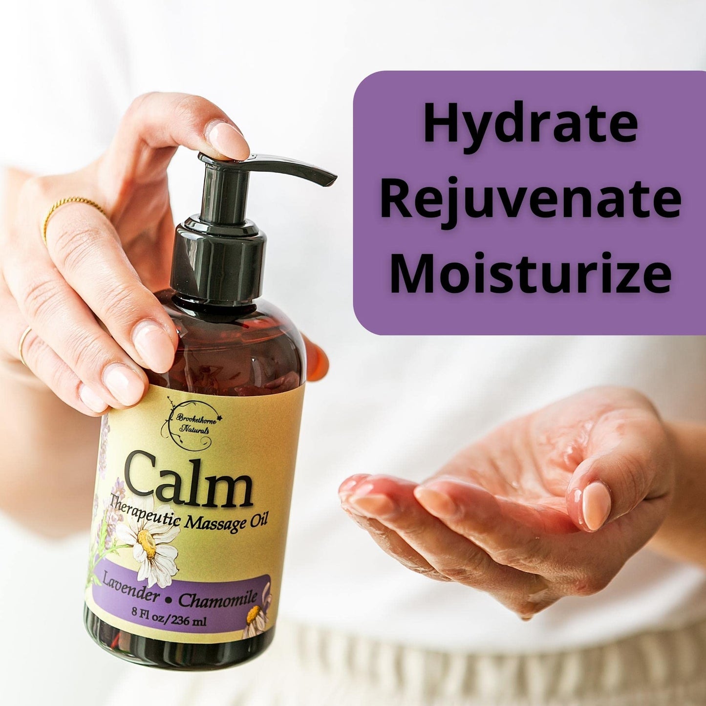 Calm Massage Oil with Lavender & Roman Chamomile – All-Natural, Nut-Free, 8oz | Brookethorne Naturals