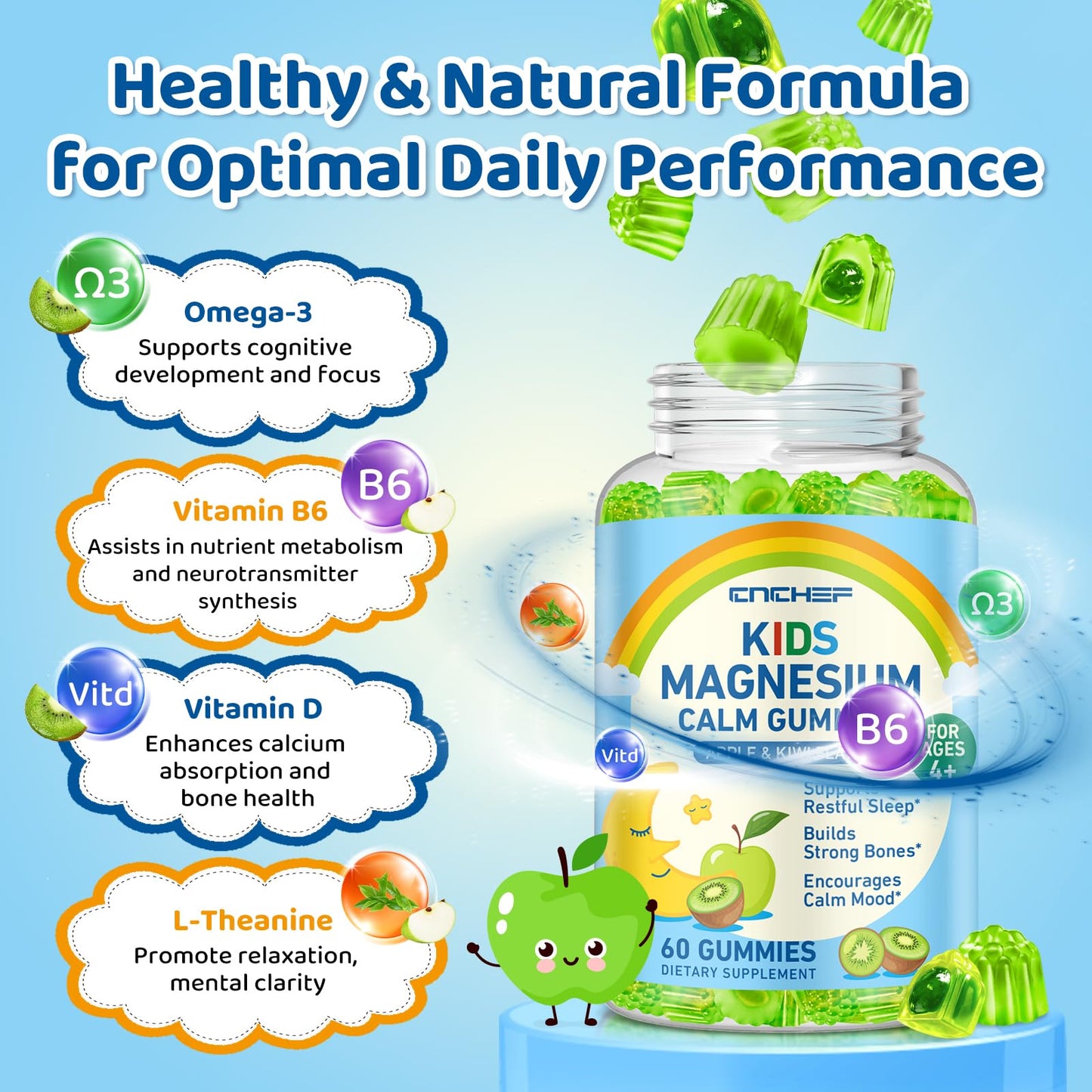 2PCS Center-Filled Magnesium Gummies 300MG – Sleep & Calm for Kids & Adults