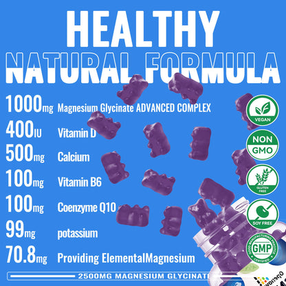 Magnesium Glycinate Gummies 2500mg - Sugar Free Calm Mood & Sleep Support (90 Blueberry)