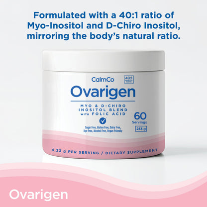 CalmCo Ovarigen Myo & D-Chiro Inositol Blend Powder 40:1 – 60 Servings for PCOS Support & Hormone Balance