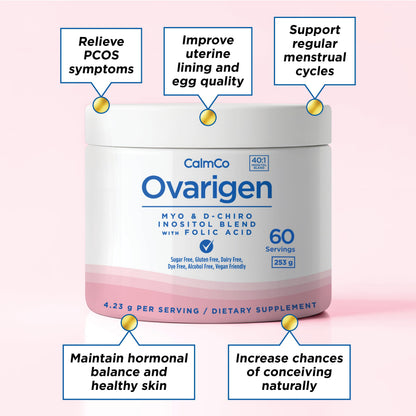 CalmCo Ovarigen Myo & D-Chiro Inositol Blend Powder 40:1 – 60 Servings for PCOS Support & Hormone Balance