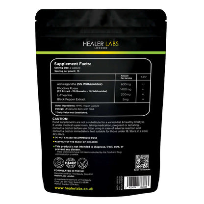 Ashwagandha + Rhodiola Rosea +  L-Theanine Healer Labs London