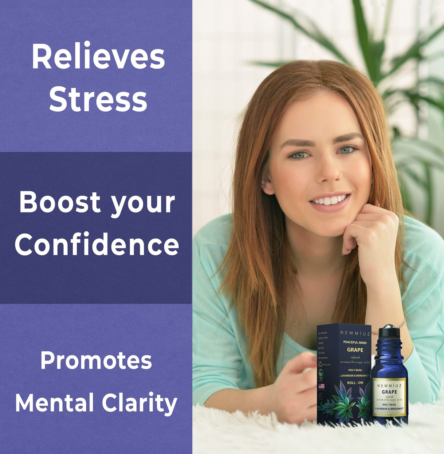 MIUZ Calming Roll On Essential Oil Blend – Anti-Stress Lavender, Bergamot & Holy Basil (10ml)