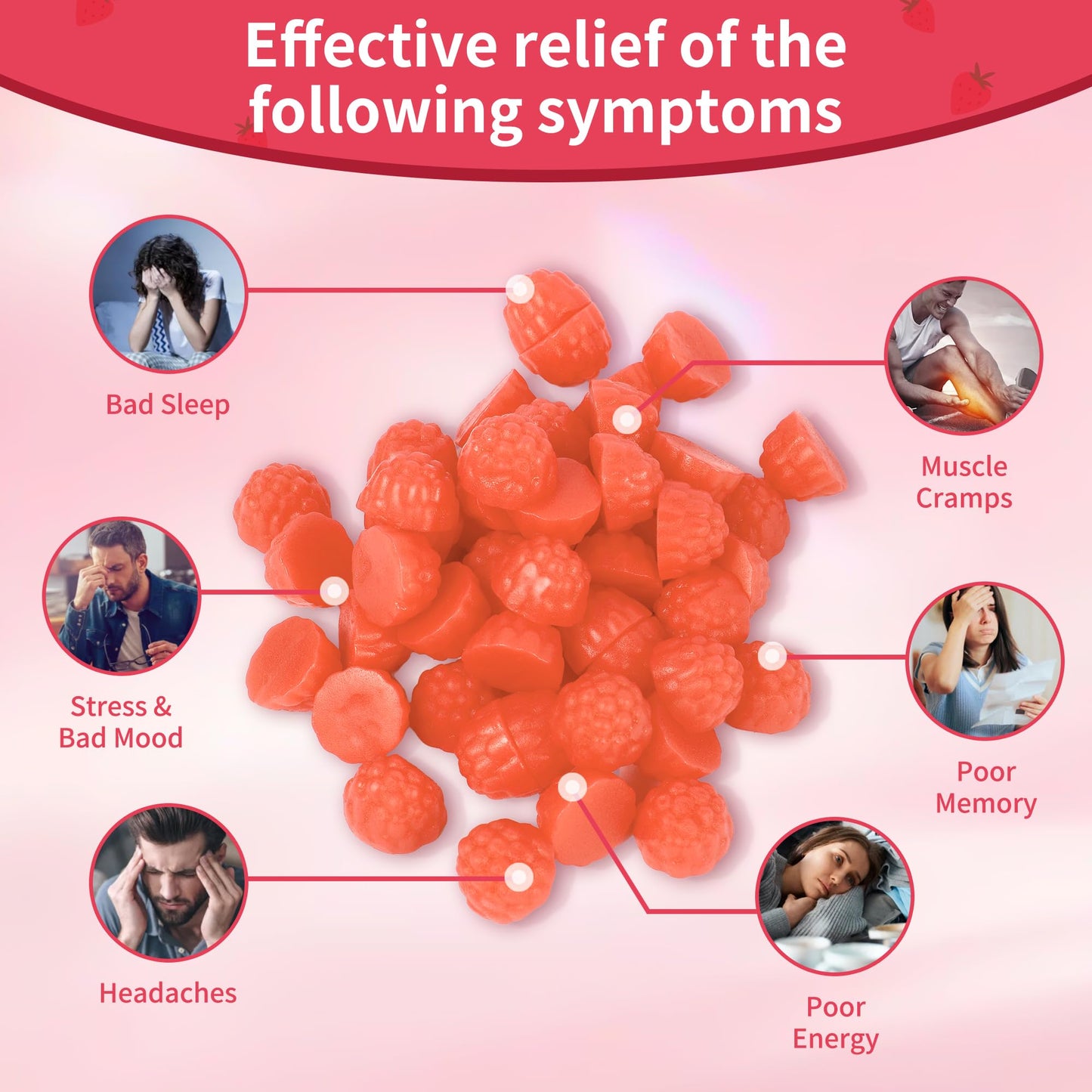 Magnesium Glycinate Gummies 1000mg – Sugar-Free Magnesium, Potassium with Vitamin D, B6, CoQ10 | 60 Strawberry Gummies