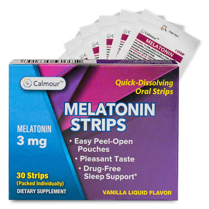 CALMOUR 30 Sleep Strips - 3mg Melatonin, Quick-Dissolving, Travel-Friendly Sleep Aid