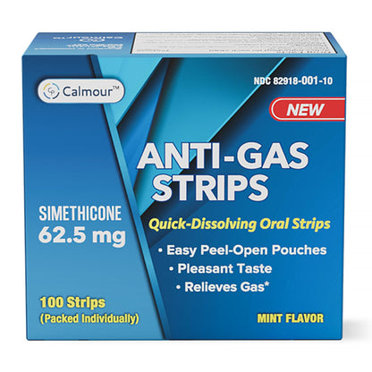 CALMOUR Anti Gas Relief 100 Strips – Mint Dissolvable Strips for Adults