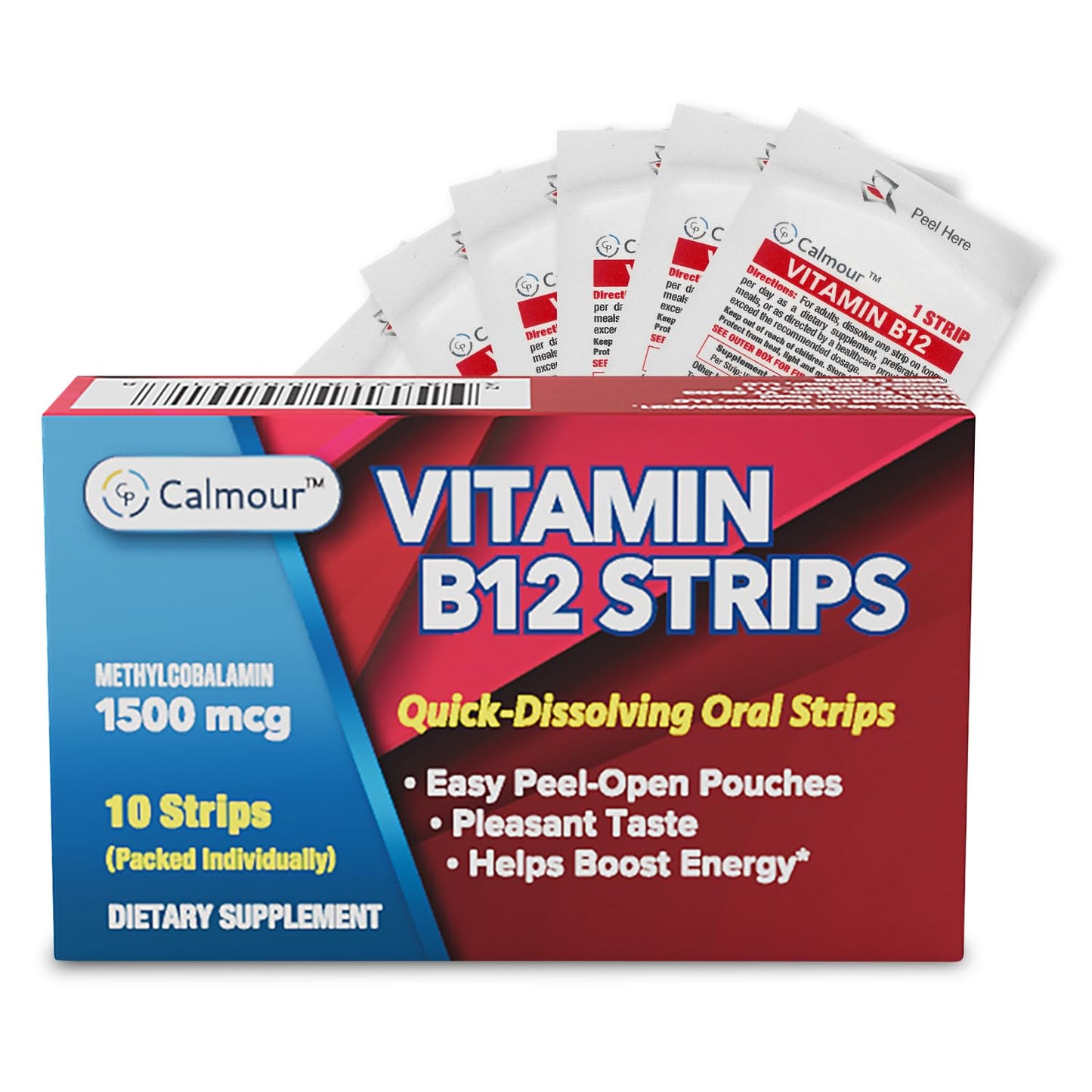CALMOUR Vitamin B12 Strips 10 Pack – 1500 mcg, Mint, Vegan & Gluten Free
