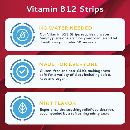 CALMOUR Vitamin B12 Strips 10 Pack – 1500 mcg, Mint, Vegan & Gluten Free