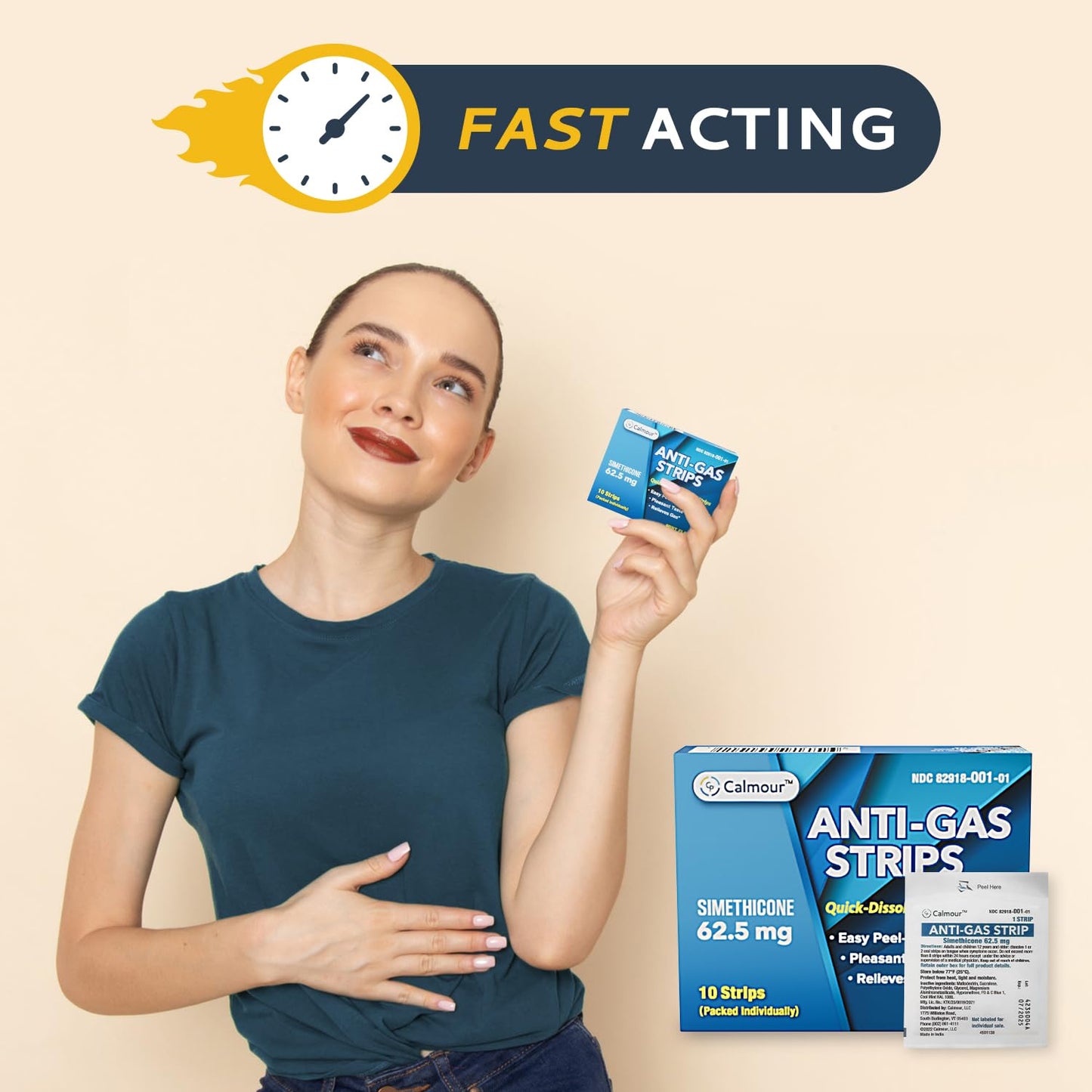 CALMOUR Anti Gas Relief 100 Strips – Mint Dissolvable Strips for Adults