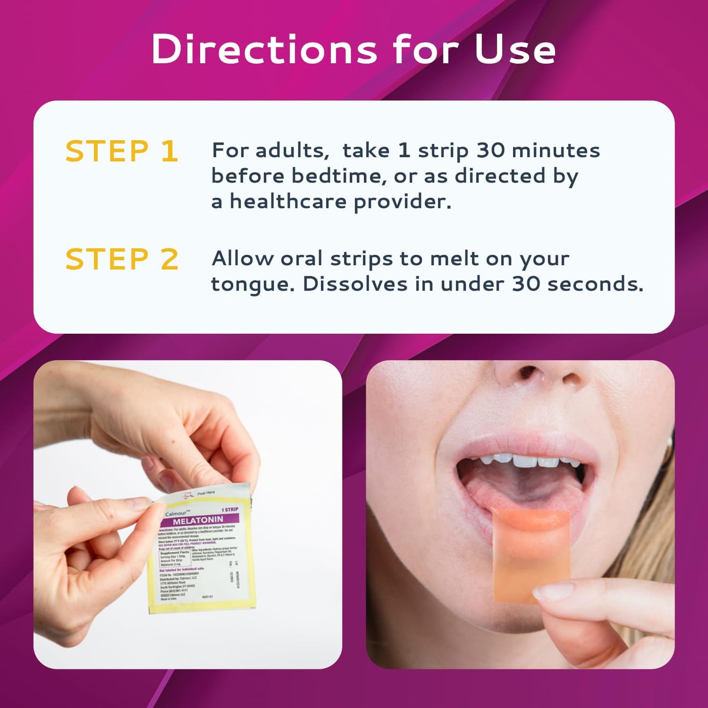 CALMOUR 30 Sleep Strips - 3mg Melatonin, Quick-Dissolving, Travel-Friendly Sleep Aid