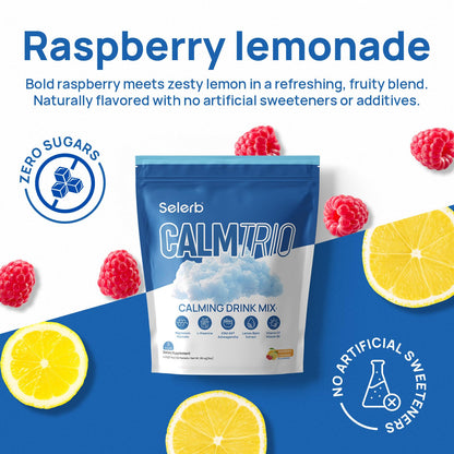 CalmTrio Magnesium Glycinate Powder – No Sugar, Cortisol Balance, Raspberry Lemon 20 Ct