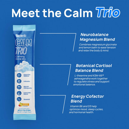 CalmTrio Magnesium Glycinate Powder – No Sugar, Cortisol Balance, Raspberry Lemon 20 Ct
