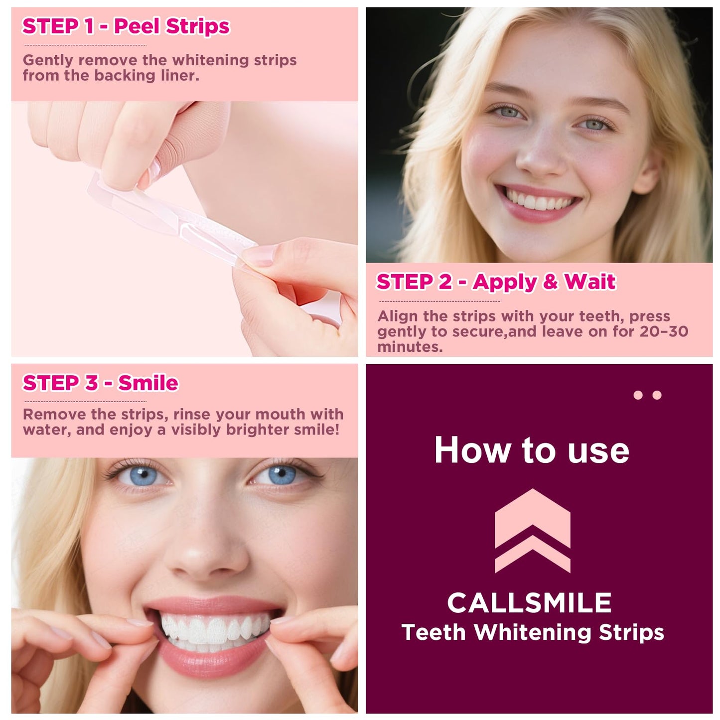 CALLSMILE Teeth Whitening Strips – Sensitive Teeth, Mint, 28 Strips (14 Days)